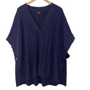 Talbots Size Large Navy Blue‎ Cable Knit Oversized Poncho Cape Sweater